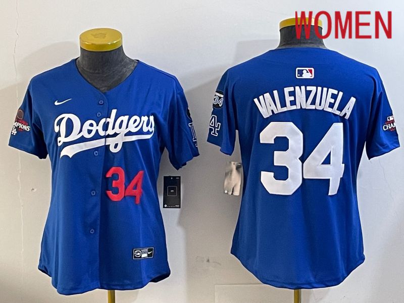 Women Los Angeles Dodgers #34 Valenzuela Blue Game 2024 Nike MLB Jersey style 12051